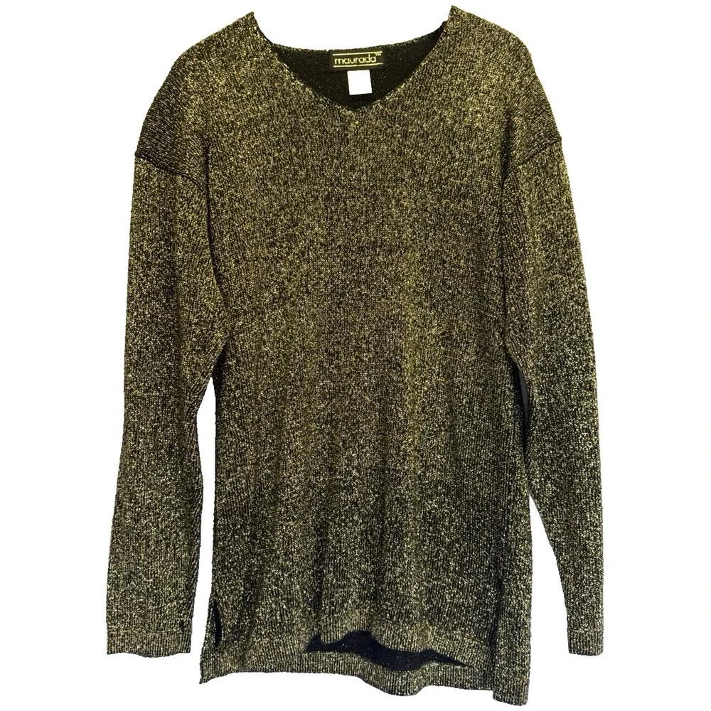 Vintage Maurada Silk Gold Metallic Lightweight‎ Sweater Size S Party Evening
